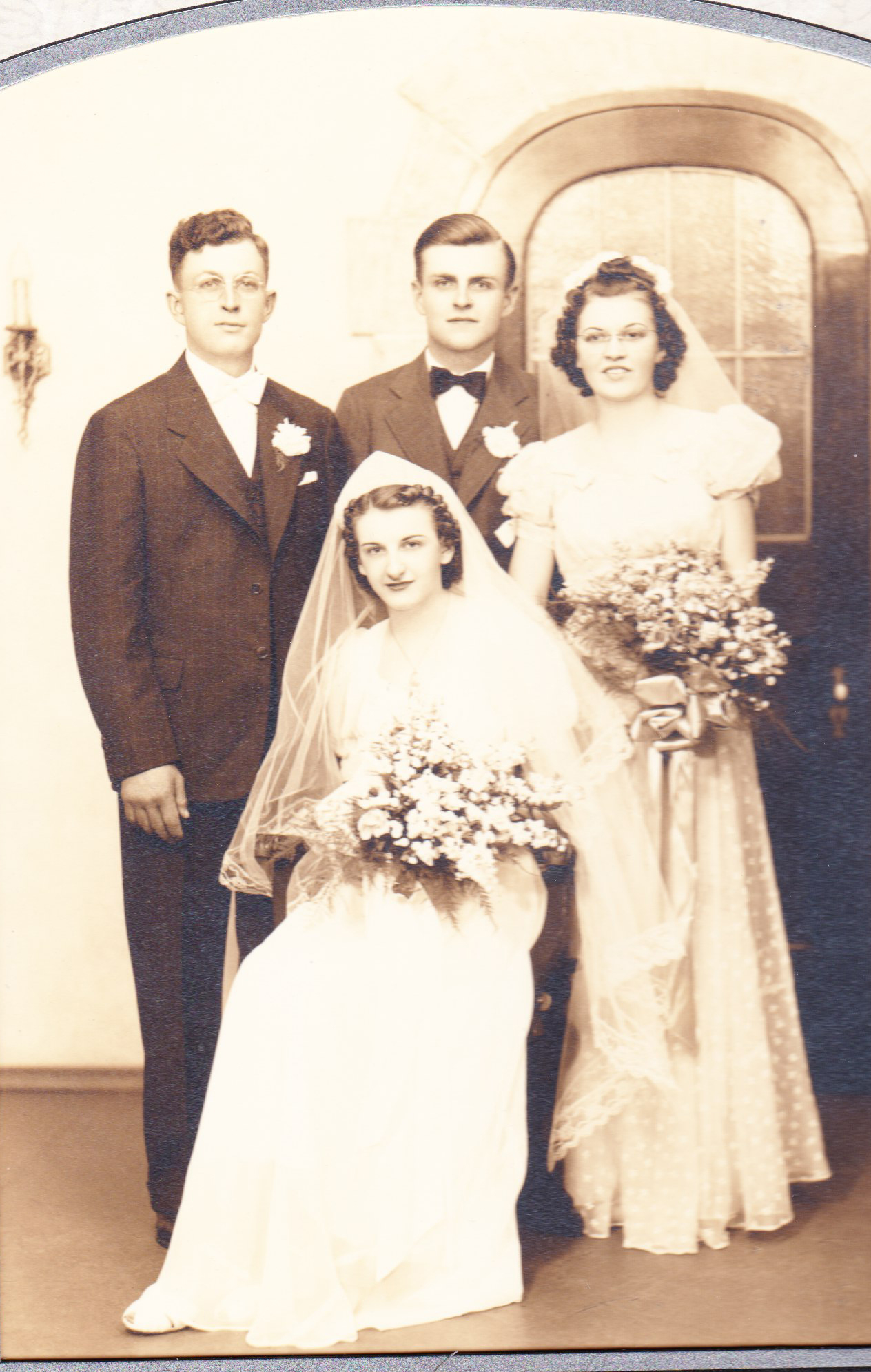 Wedding Day Photo on June 8, 1940 of Earnest Schroeder & Ruth Devantier with Howard Devantier and Dorothy Schroeder standing up for their wedding.
